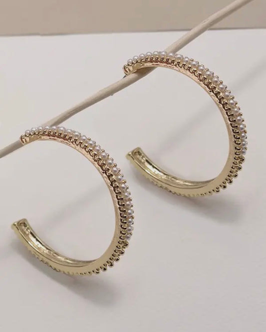 Pearl pave hoop earrings
