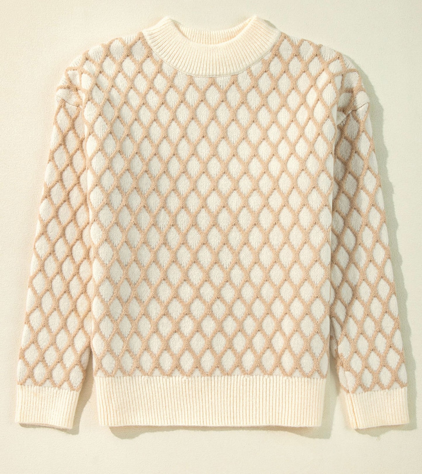 Oatmeal Diamond Knit Drop Shoulder Loose Sweater