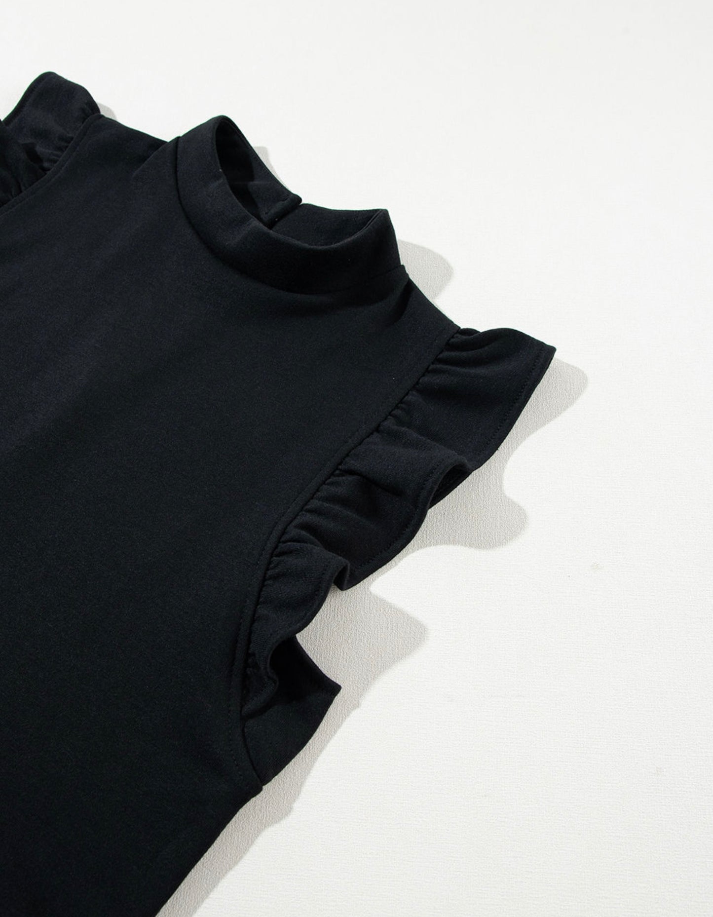 Black Flutter Sleeve Crew Neck Shift Dress