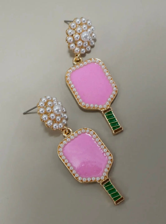 Pink pickleball earrings