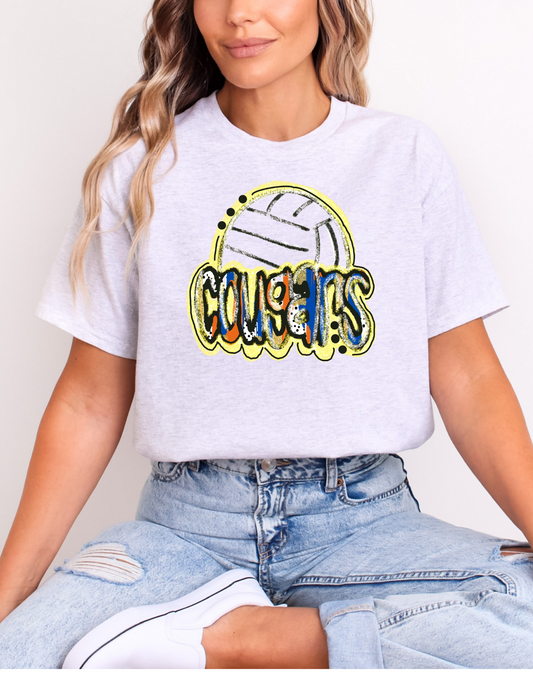 Cougars hand drawn volleyball tshirt