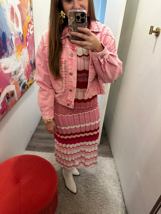pink denim jacket