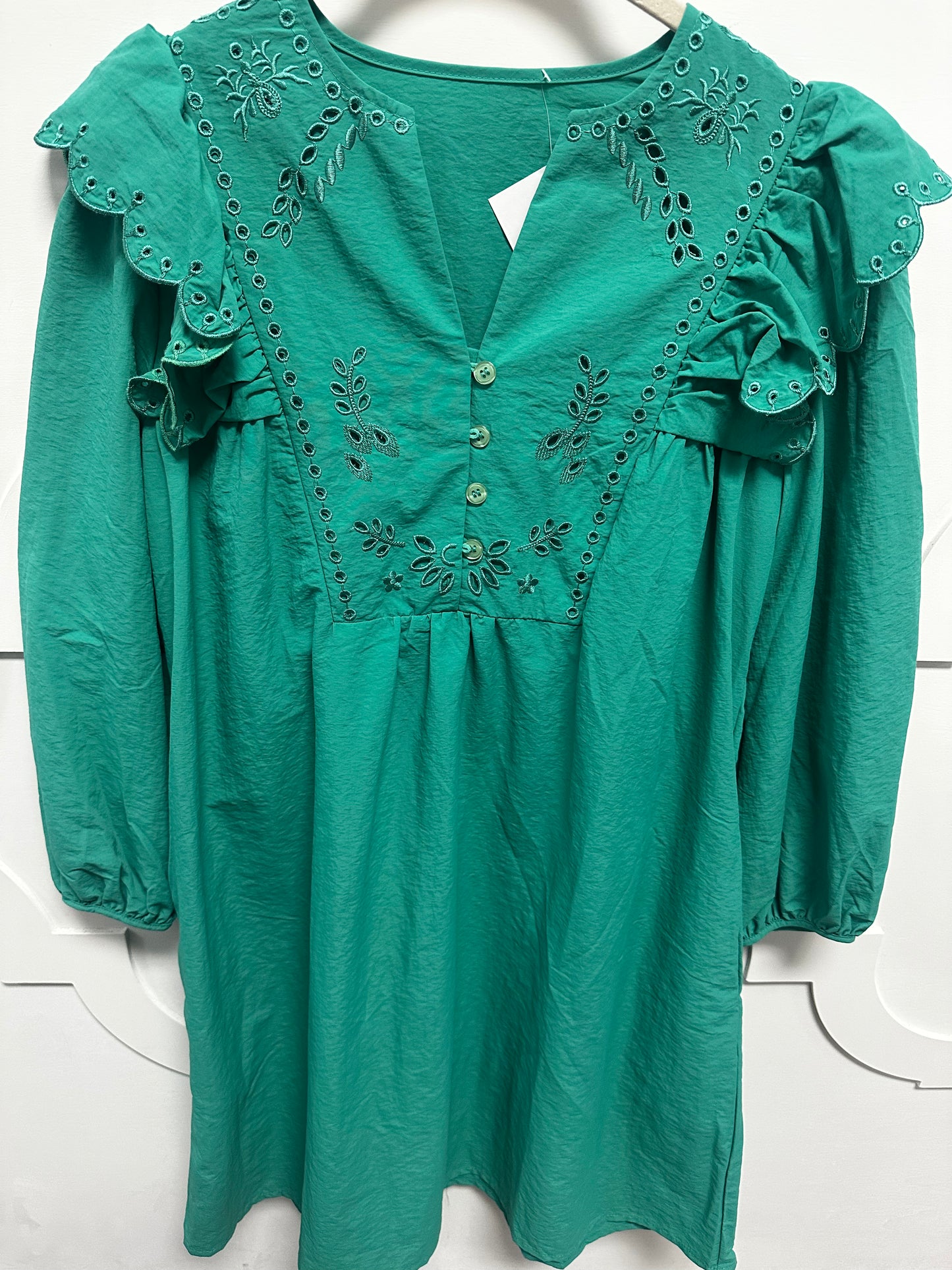 Kelly Green eyelet detail dress