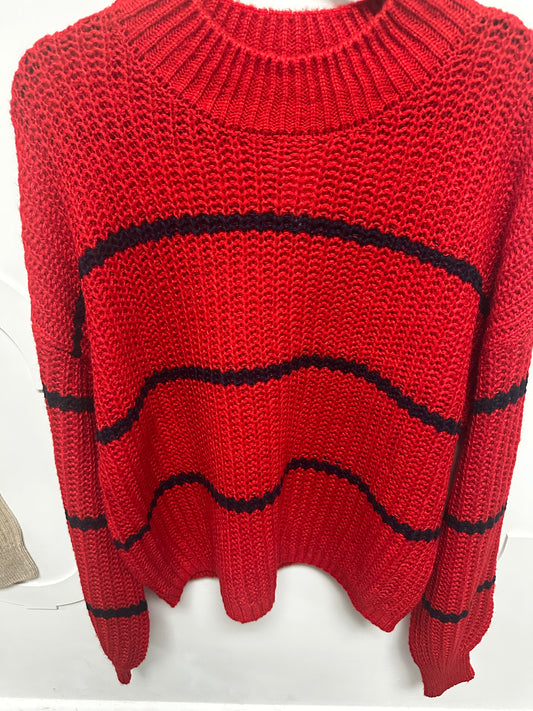 red navy striped sweater