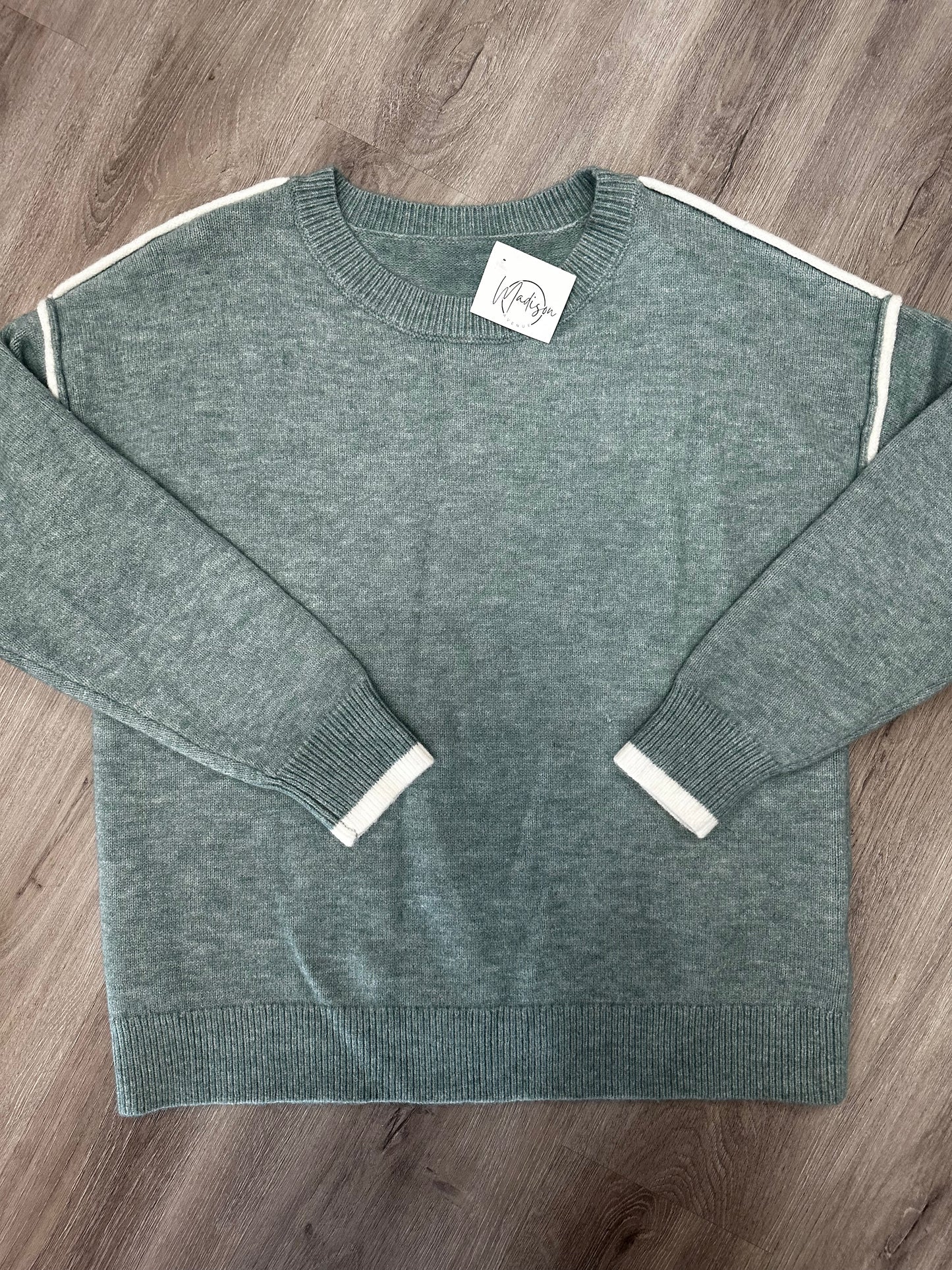 Teal and White Piping Sweater