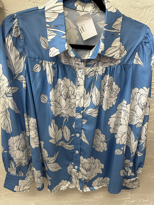 Blue and Cream Floral Printed Top