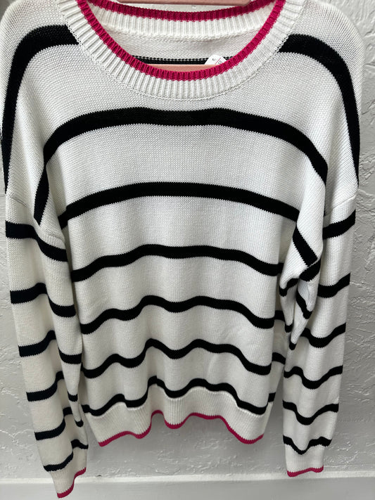 Striped Sweater with Pink Piping