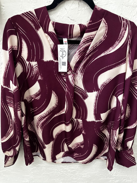 Maroon and Cream Abstract Top