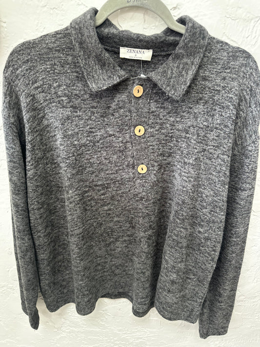 Fuzzy Buttoned Collared Top