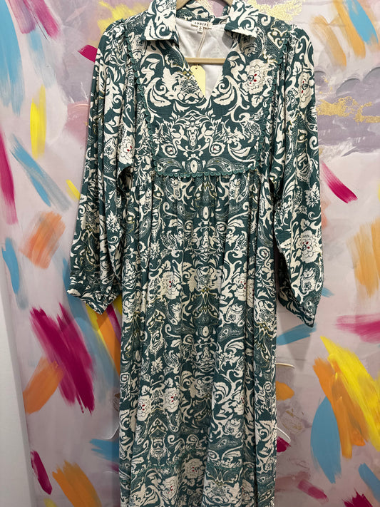 Green Floral Print Maxi Dress