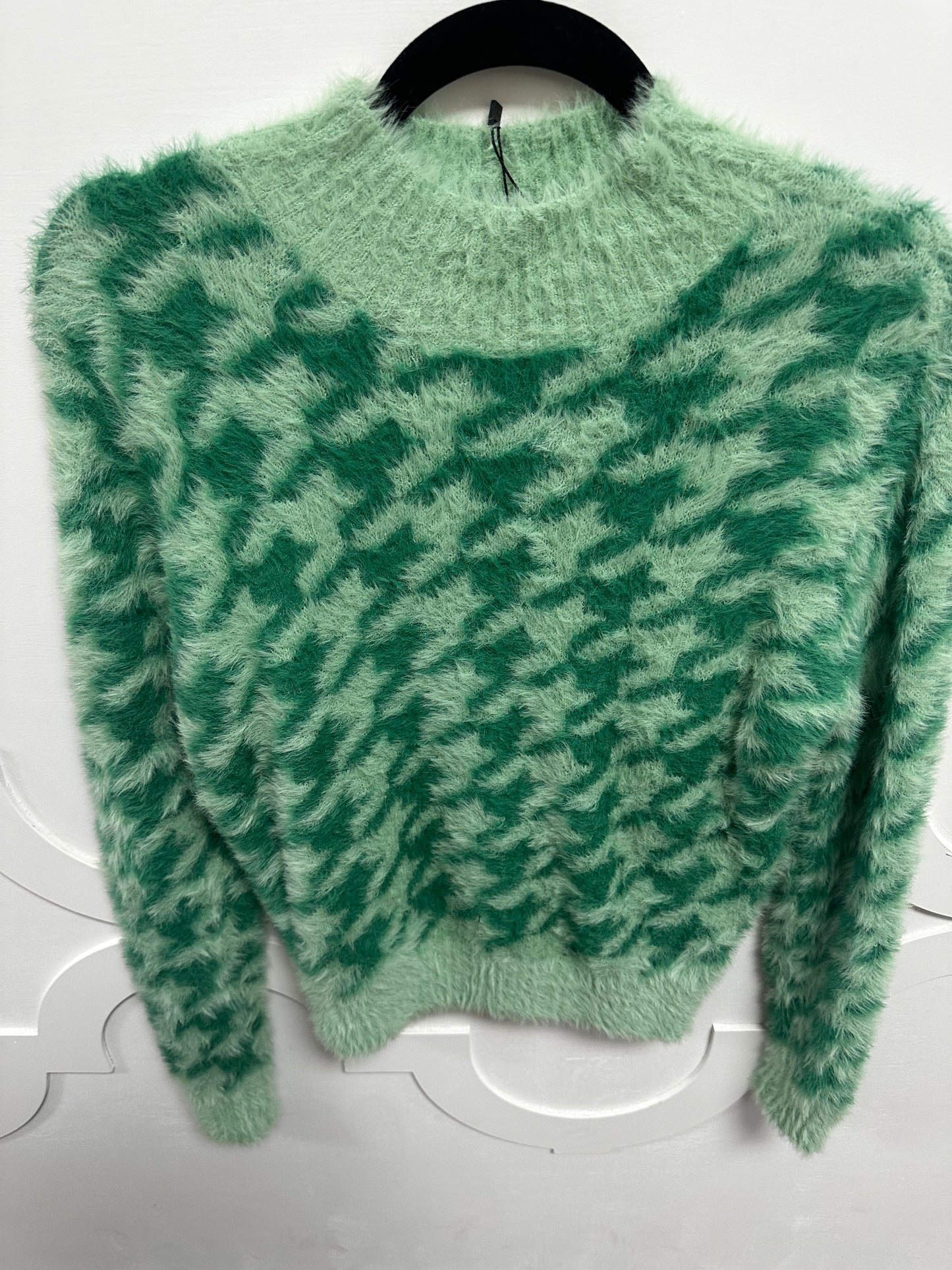 Green Chevron Printed Fuzzy Sweater