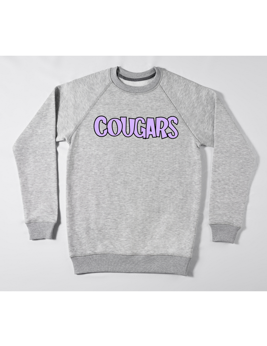 purple lettering cougars sweatshirt