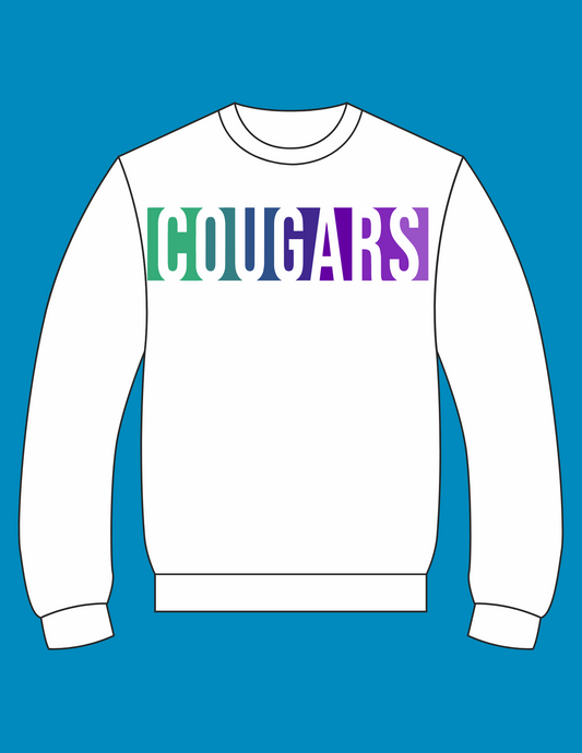 white colorful cougars sweatshirt