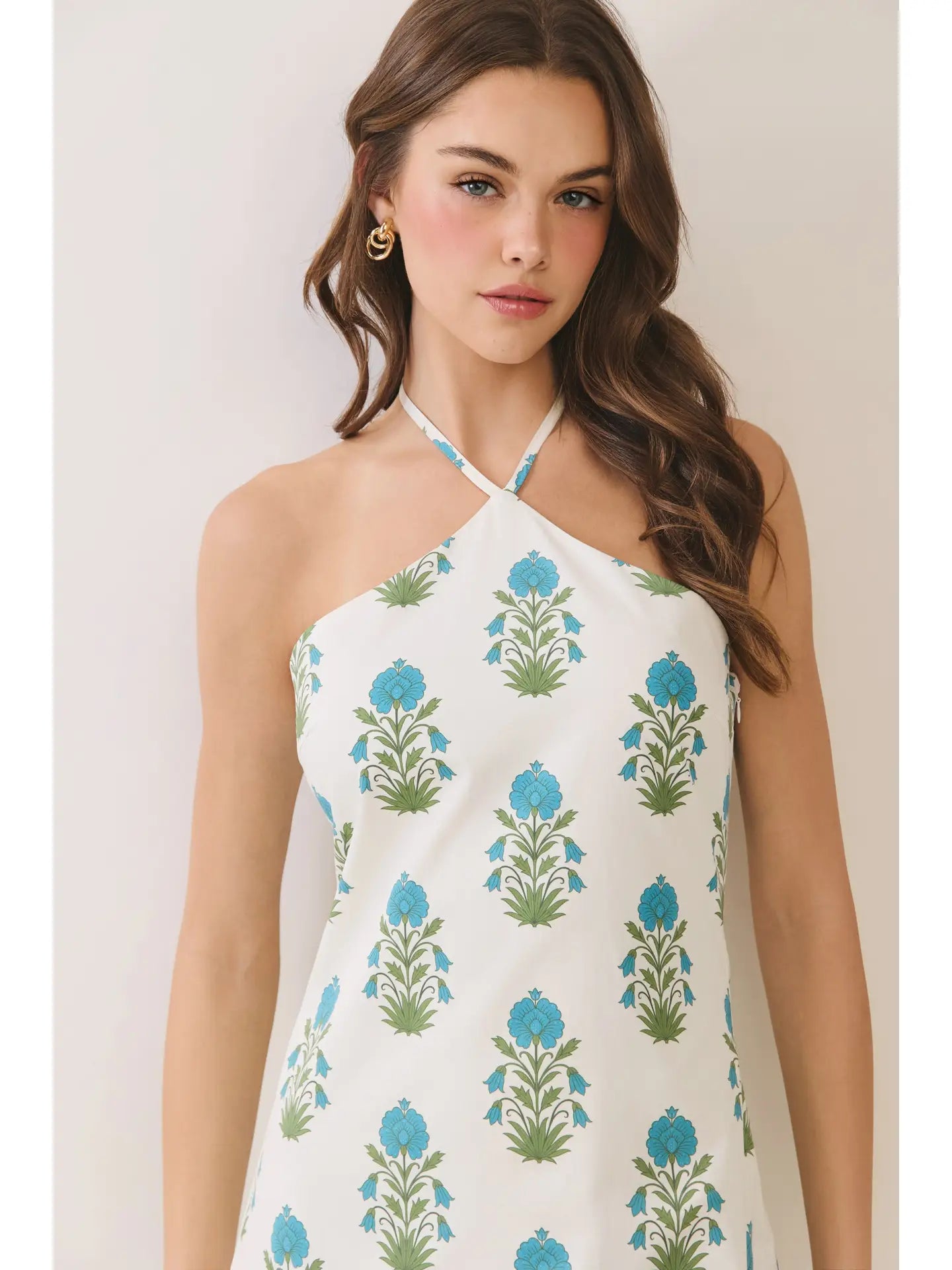 Floral Halter Side Zipper Neck Mini Dress
