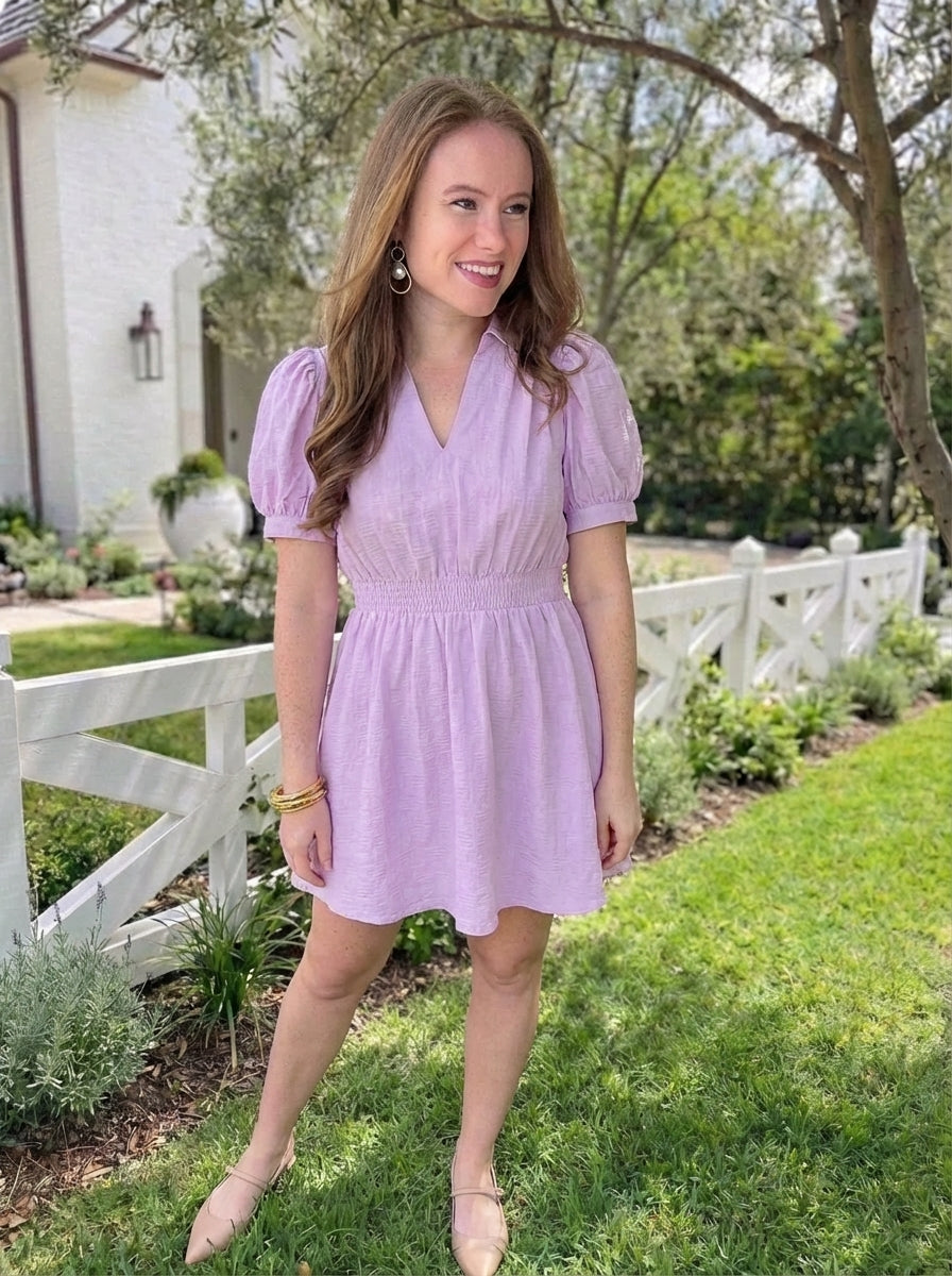 Puff Sleeve Smocked Waist Mini Dress