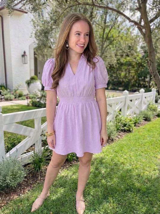 Puff Sleeve Smocked Waist Mini Dress