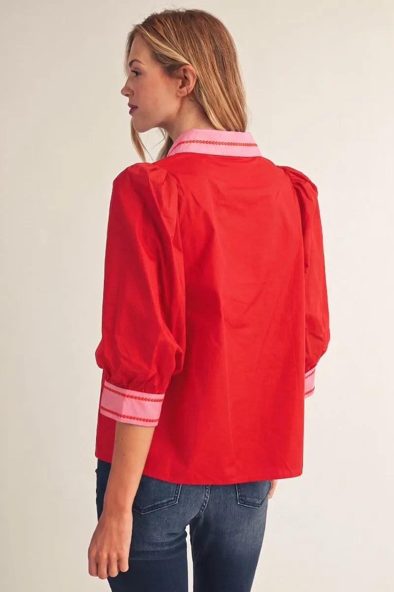 color block blouse with embroidery