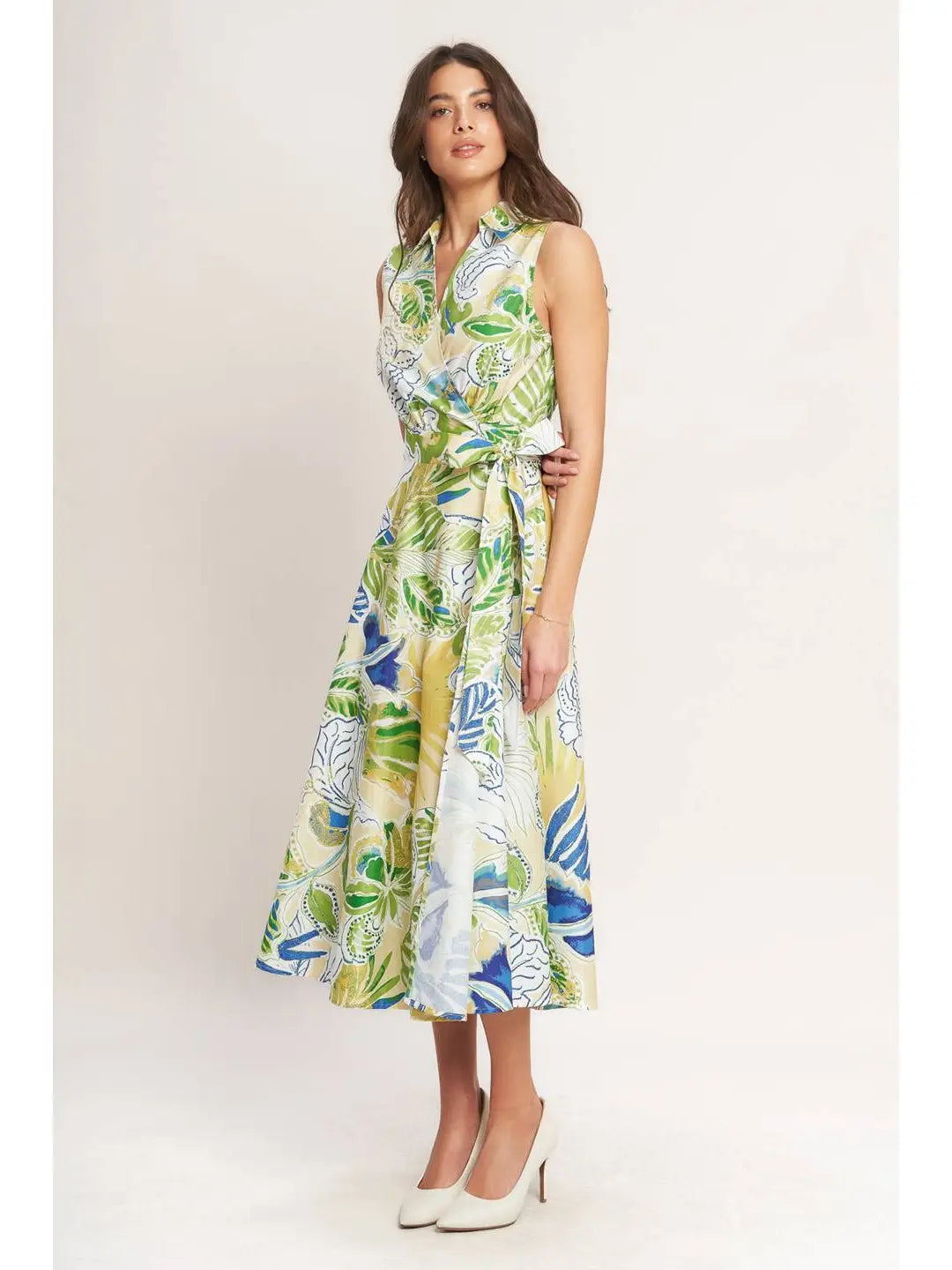 Printed Woven Midi Dress  Green Floral
