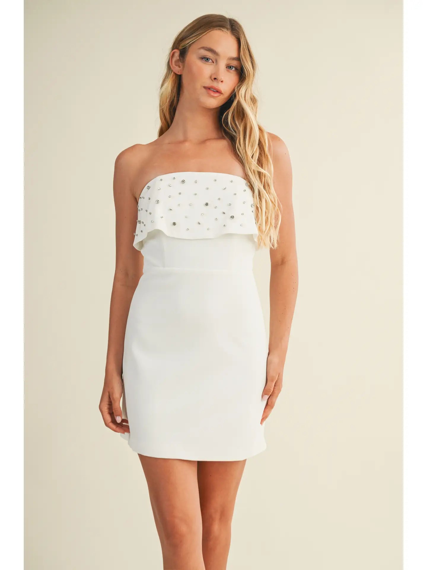 Crystal Scatter Flounce Bandeau Dress