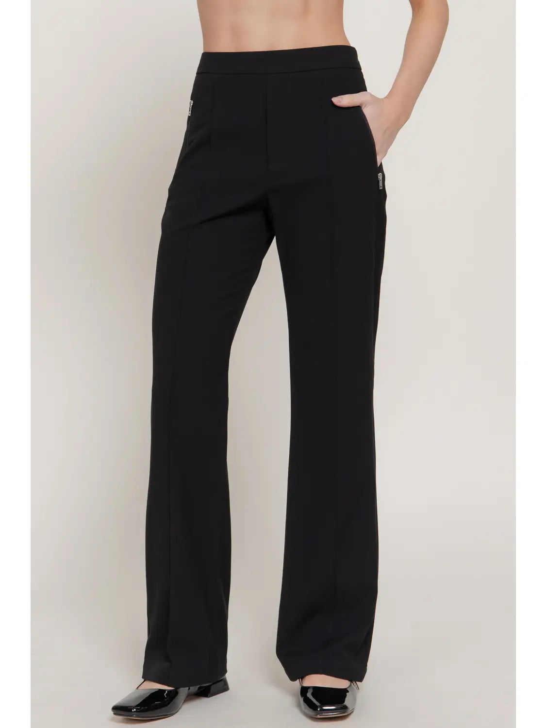 Semi-Flare Pants with Front Seam & Zipper Detail