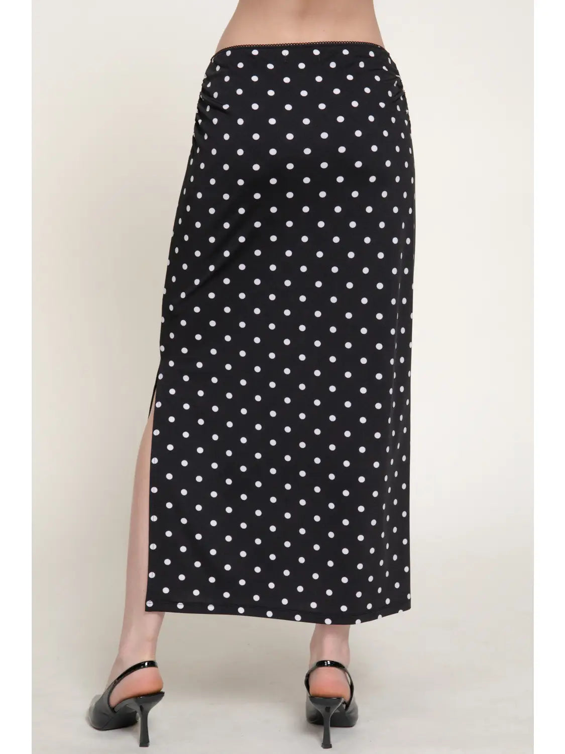Lace Trim Dot Printed Knit Long Skirt