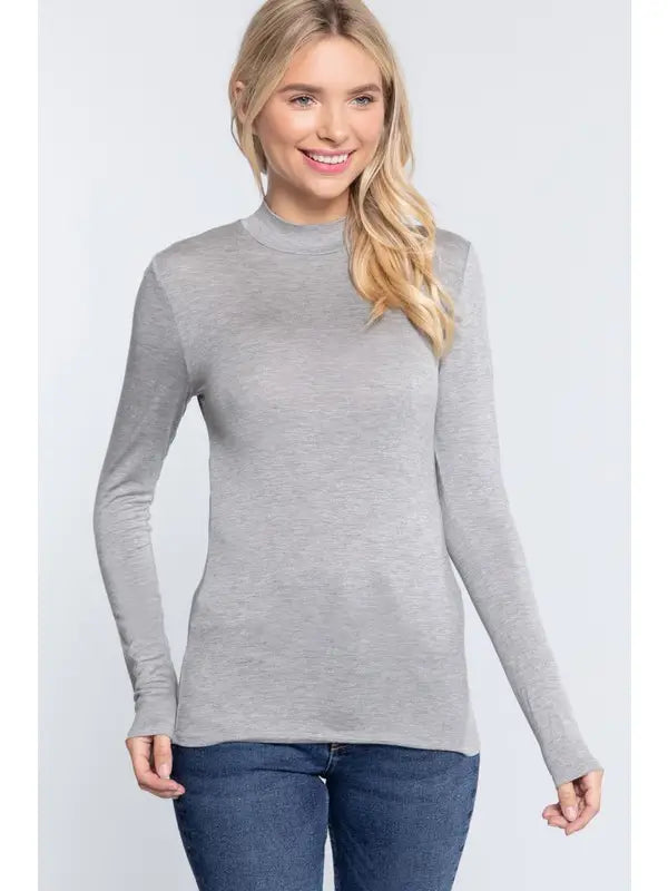 Long Sleeve Mock Neck Rayon Spandex Jersey Top undershirt layering piece