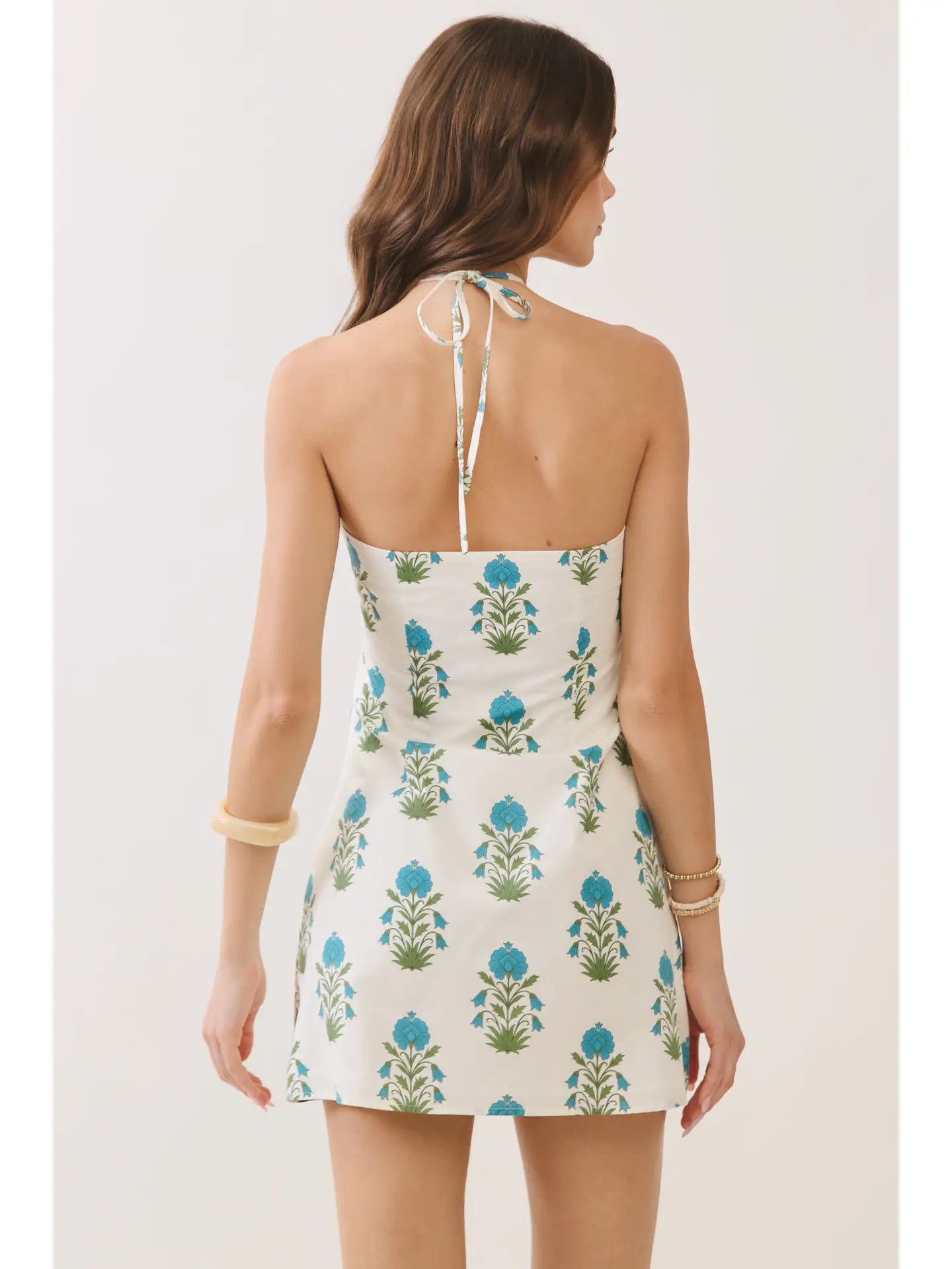 Floral Halter Side Zipper Neck Mini Dress