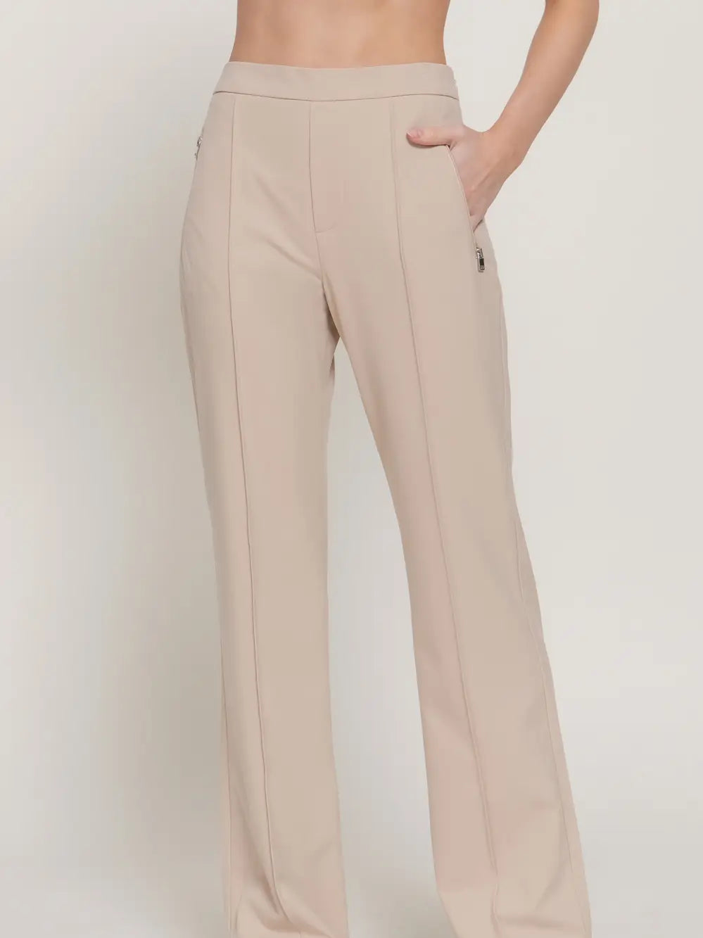 Semi-Flare Pants with Front Seam & Zipper Detail