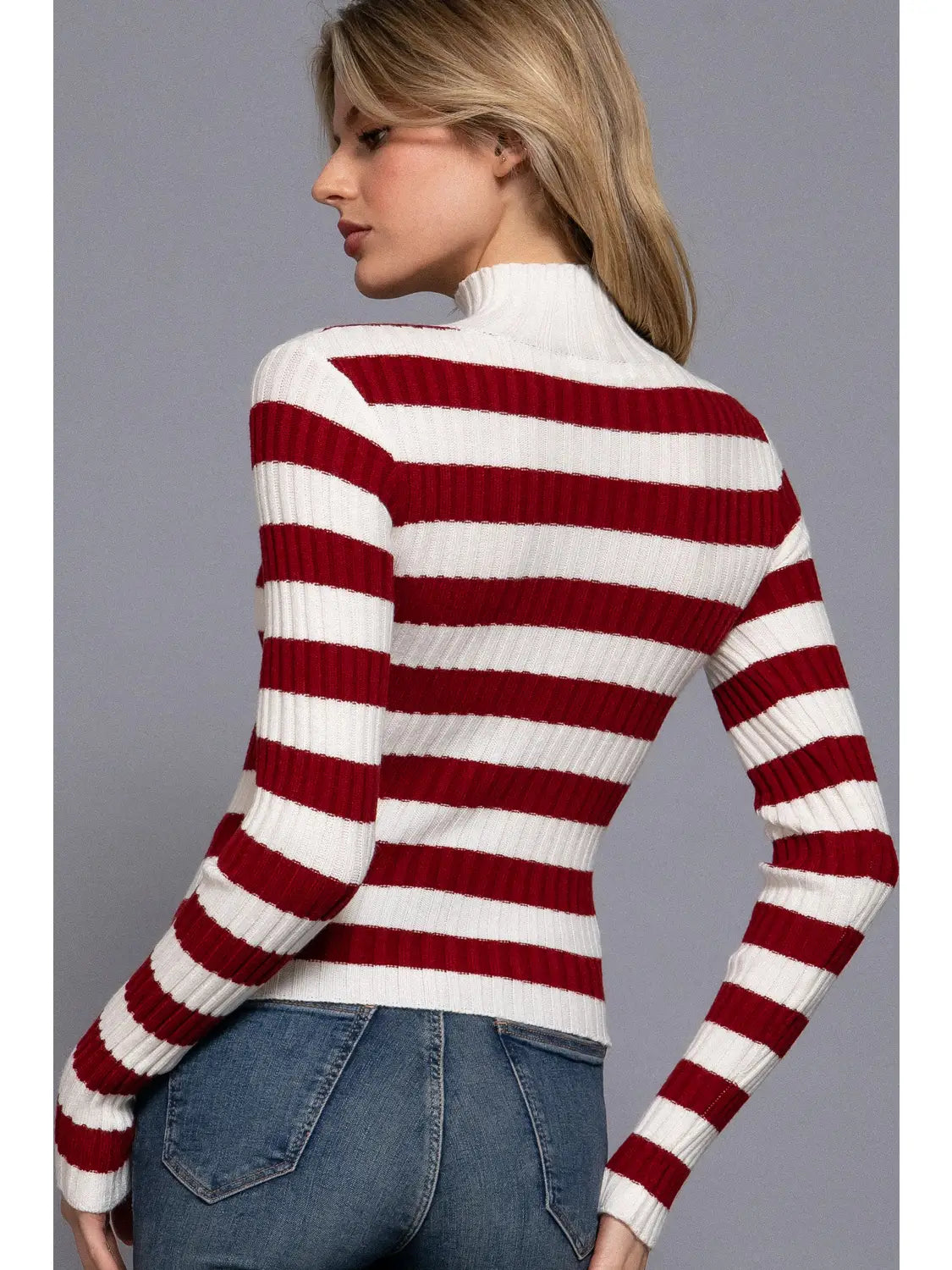 Long Sleeve Mock Neck Stripe Sweater