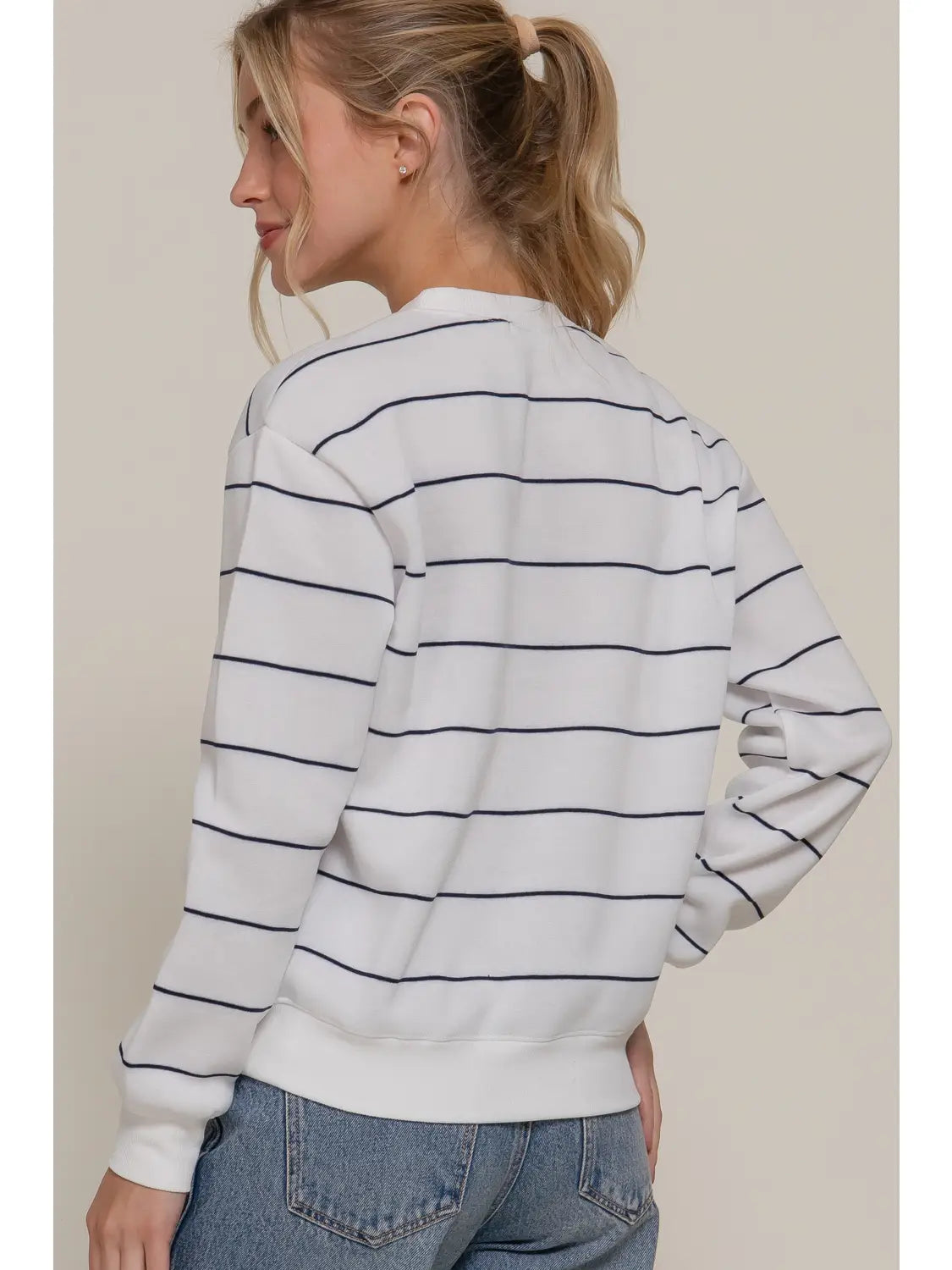 Long Sleeve Engineer Stripe Inner Fleece Sweatshirt