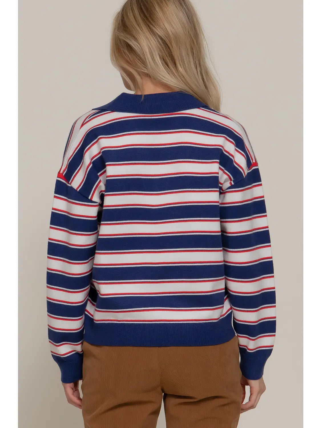Long Sleeve Multi Stripe Polo Sweater