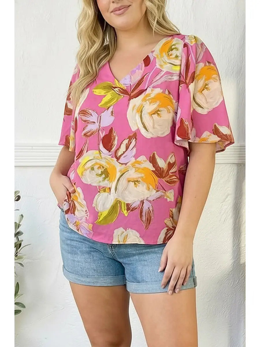 Floral V Neck Woven Blouse