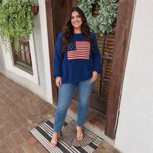 Plus American Flag Crew Neck Sweater