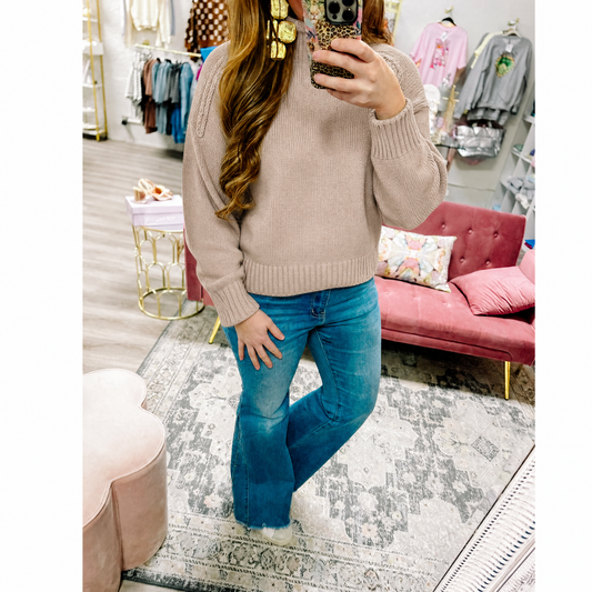 Mock Neck Exposed Seam Low Gauge Sweater