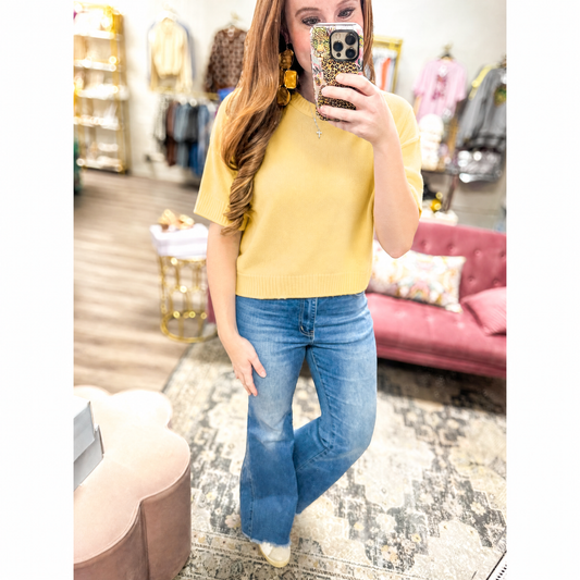Lightweight Exposed Seam Short Sleeve Crop Sweater
