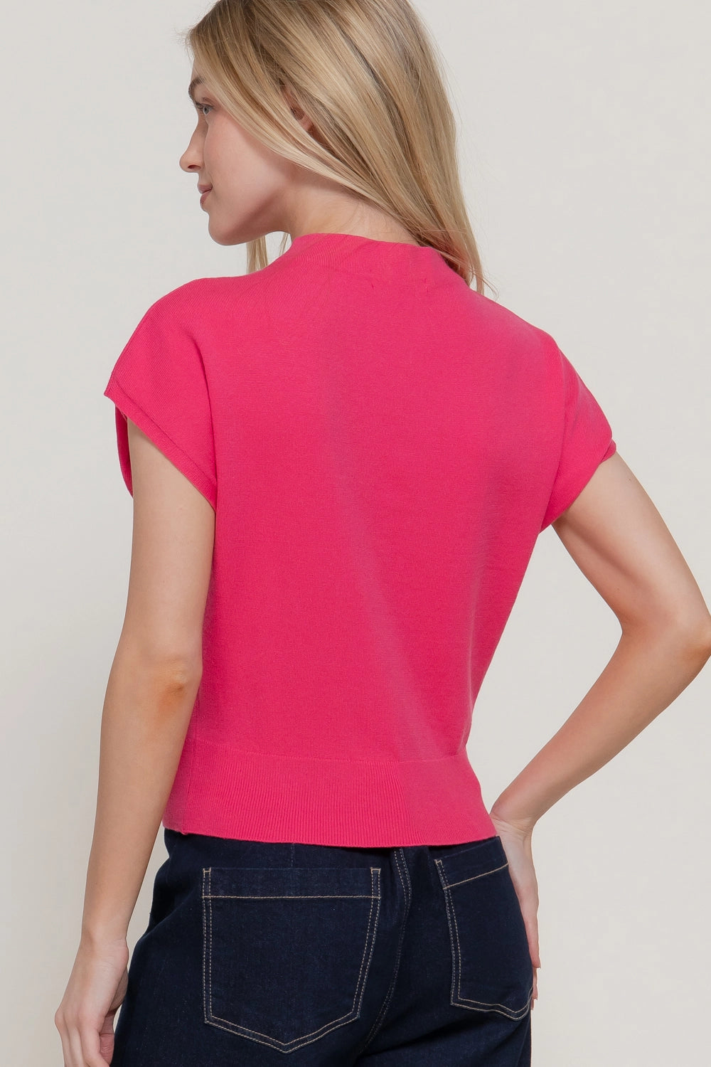 Cap Sleeve Mock Neck Sweater Top (junior fit)