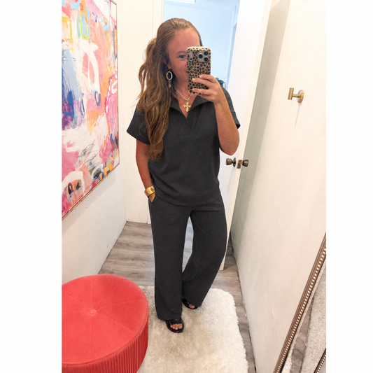 Scuba Collared Short Sleeve Pullover & Center Seam Pants Set