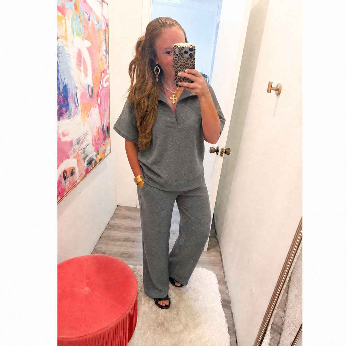 Scuba Collared Short Sleeve Pullover & Center Seam Pants Set