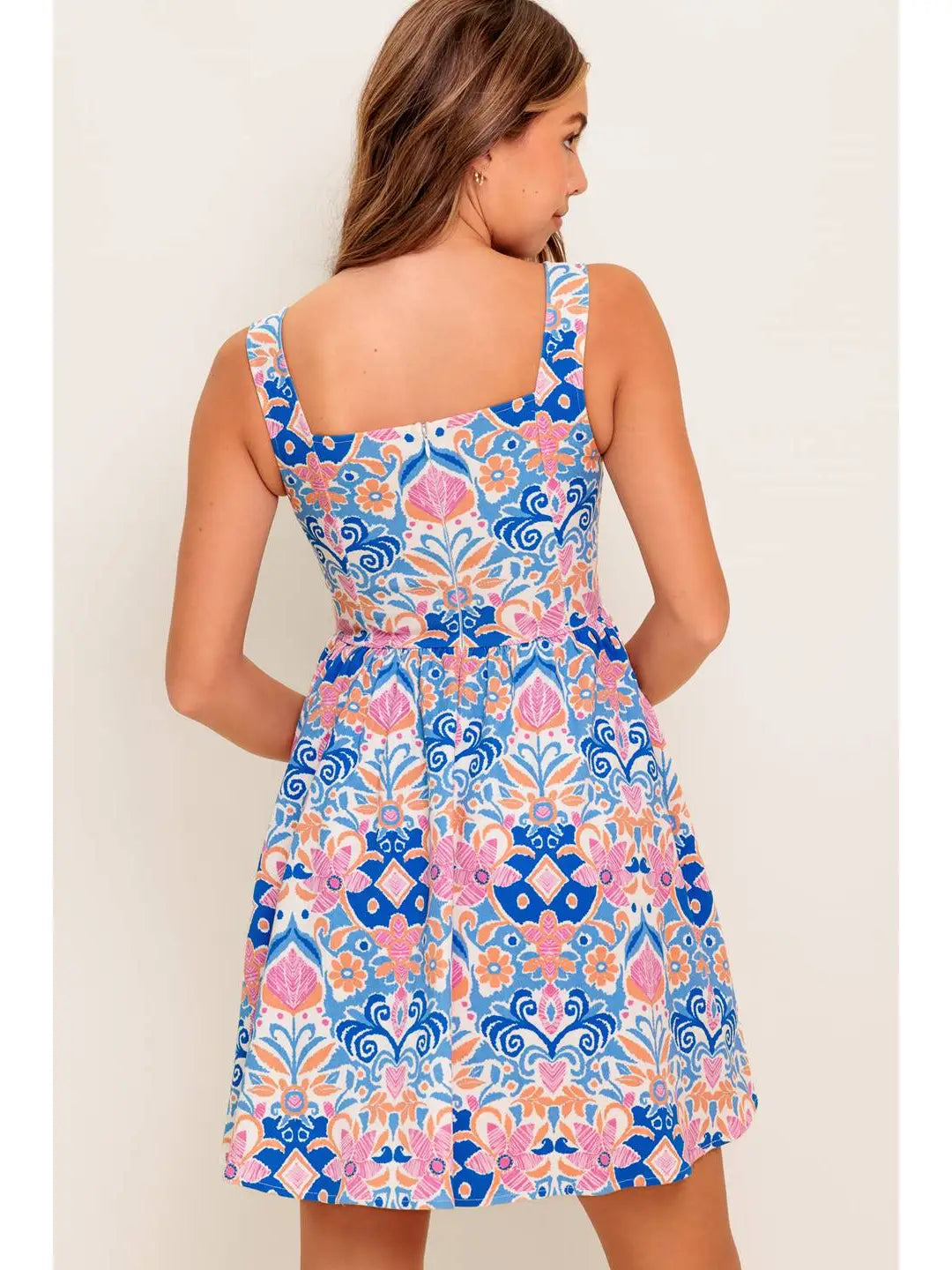 Printed Woven Mini Dress pink and blue