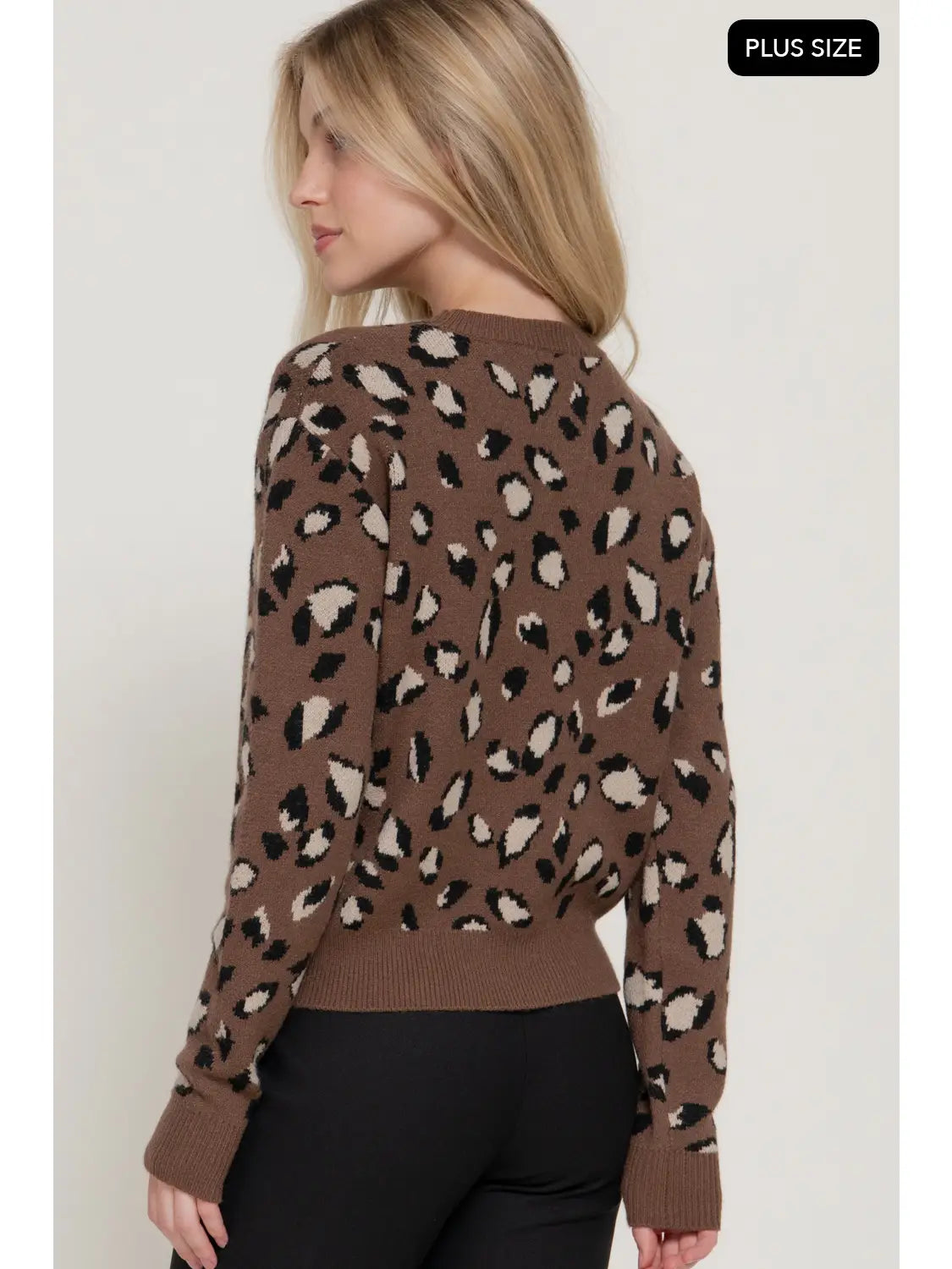 Long Sleeve Crew Neck Animal Jacquard Sweater Top PLUS