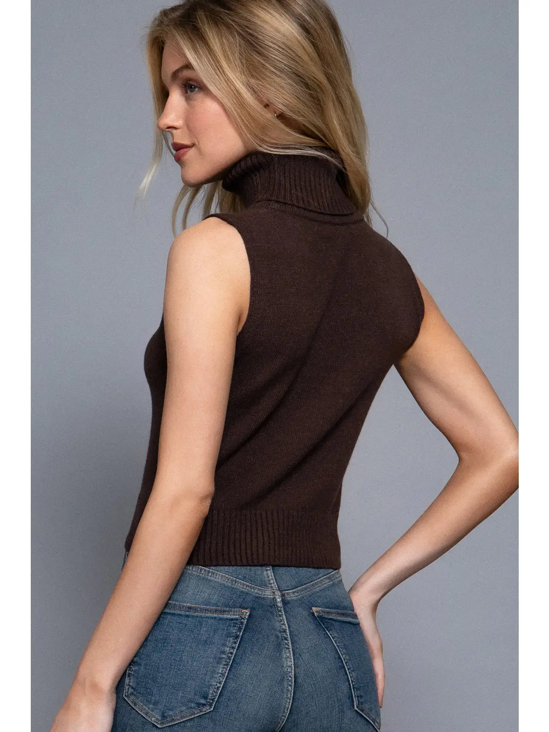 Sleeveless Turtle Neck Sweater Top