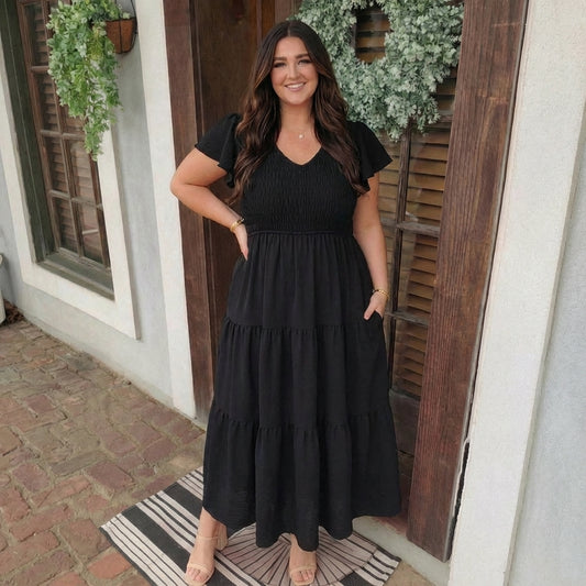 Plus Flutter Sleeve Midi Dress