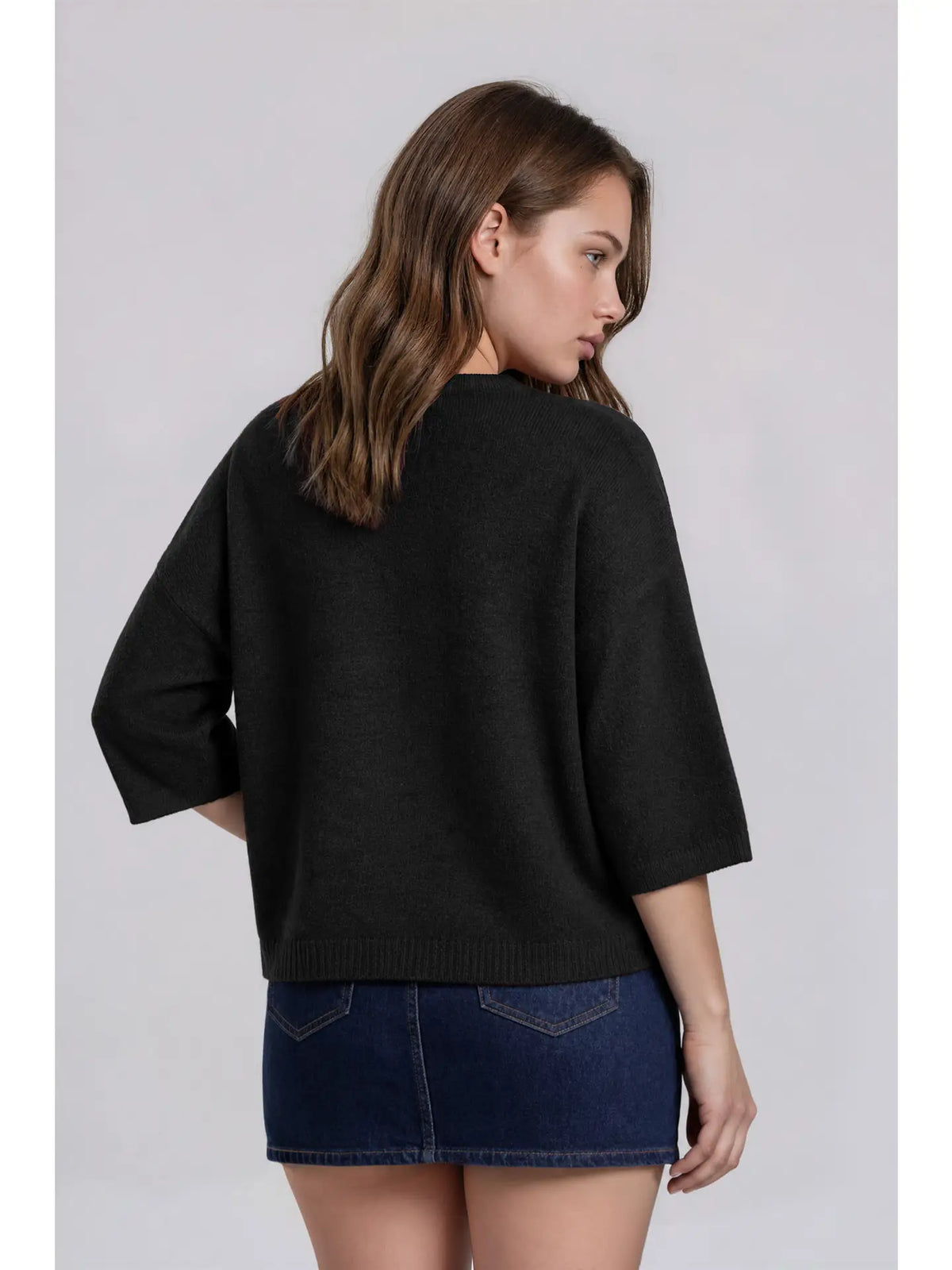 Plus Heathered Crew Neck Half Sleeve Boxy Pullover