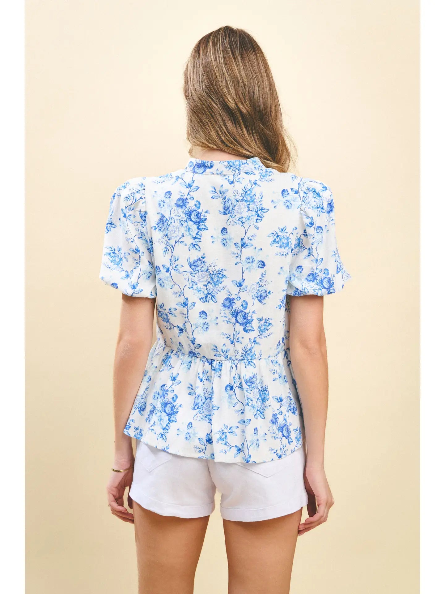 Floral Printed Bubble Sleeves Peplum Top