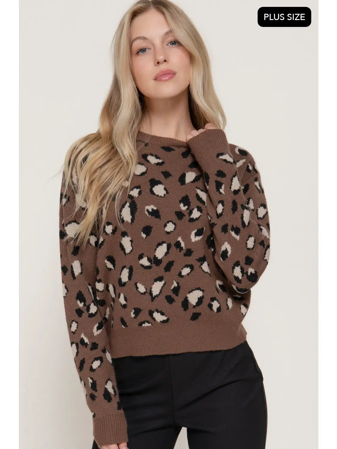 Long Sleeve Crew Neck Animal Jacquard Sweater Top PLUS