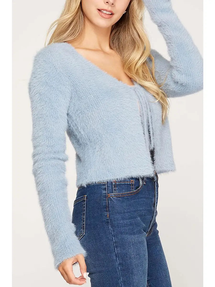Fuzzy Knit Tied Sweater Cardigan