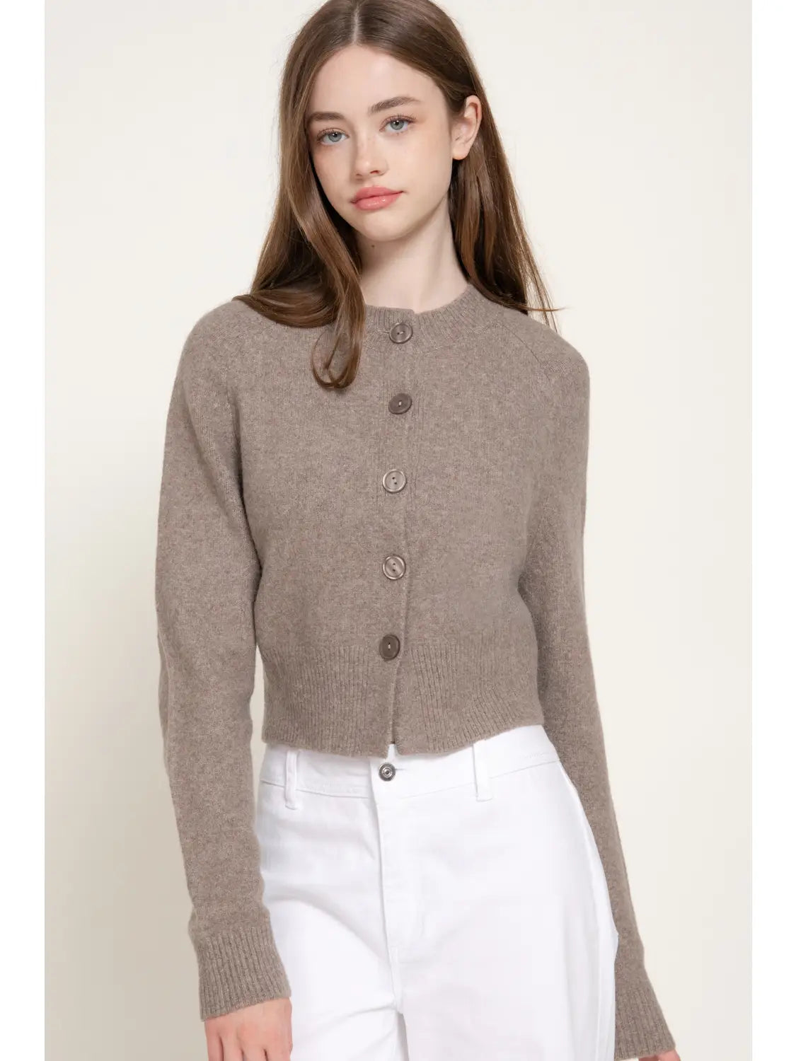 Long Sleeve Round Neck Button Down Sweater Cardigan
