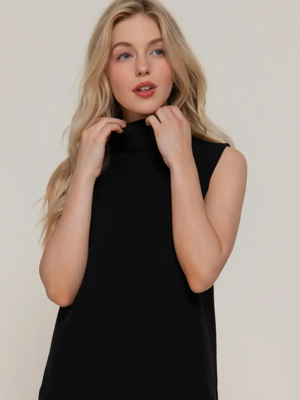Sleeveless Turtle Neck Soft Knit Top