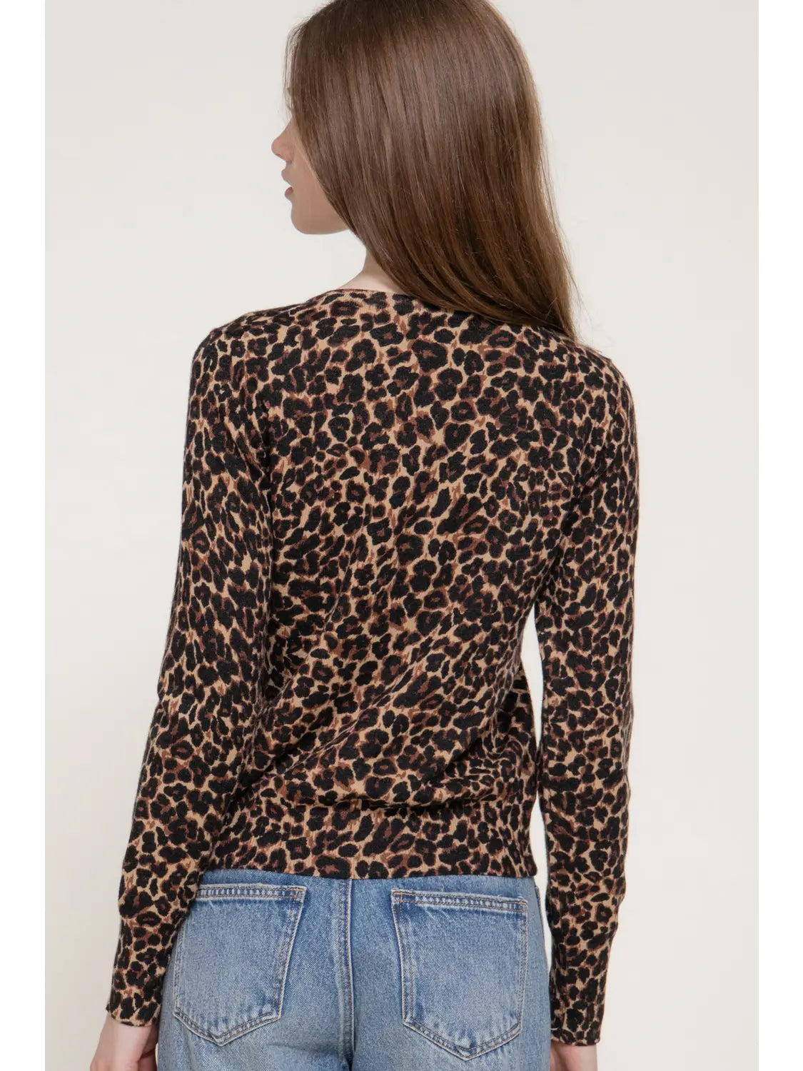 Long Sleeve Leopard Print Sweater Cardigan