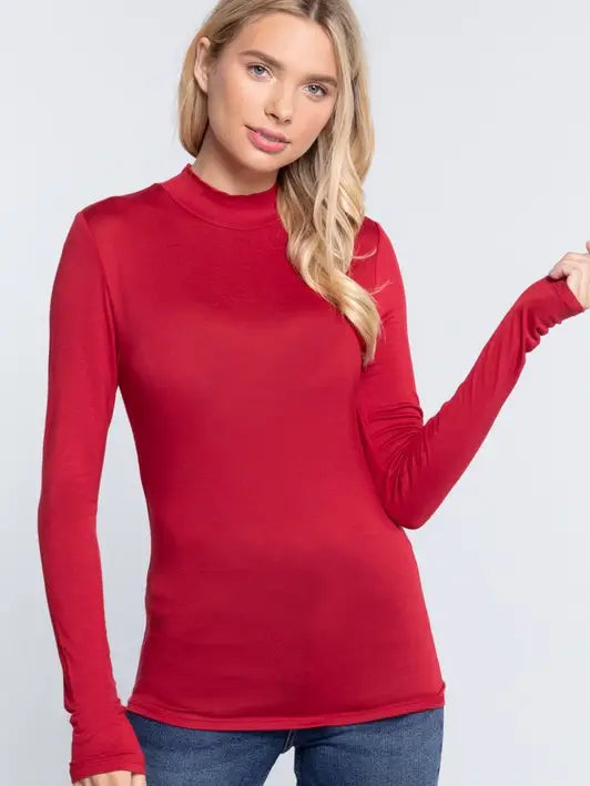 Long Sleeve Mock Neck Rayon Spandex Jersey Top undershirt layering piece